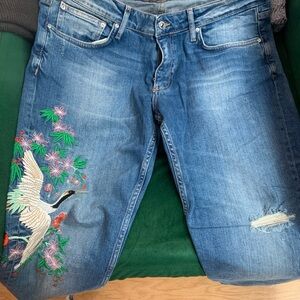 Blue Embroidered Crane Women’s Jeans